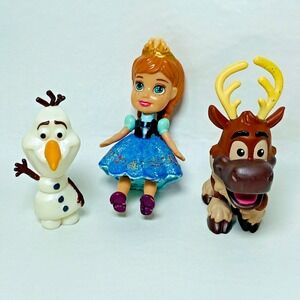Lot of 3 Disney Frozen Anna Sven Olaf Mini Toy Doll Princess Snowman Cake Topper